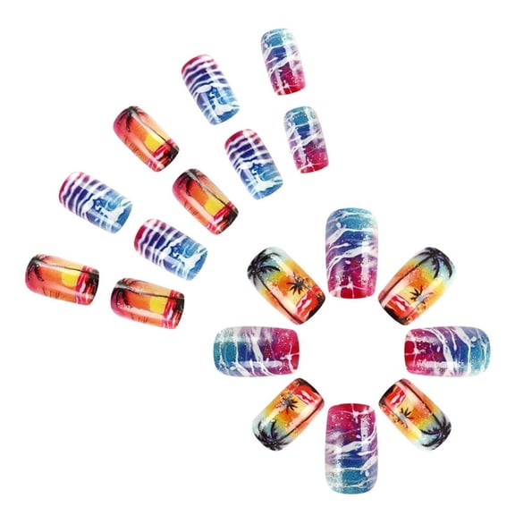 POYOGA Press on Nail Palms Tree Themed False Nail Acrylic Full Cover Stick on Nail