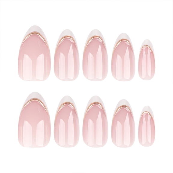 POYOGA Short Press on Fench Tip Stick On Nails Gel Finish Natural Look False Nails
