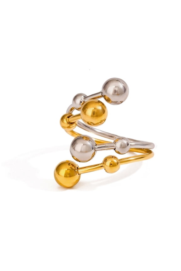POYOGA Spherical Balls Fashion Ring Stainless Steel Gold Silver Double Opening Adjustable