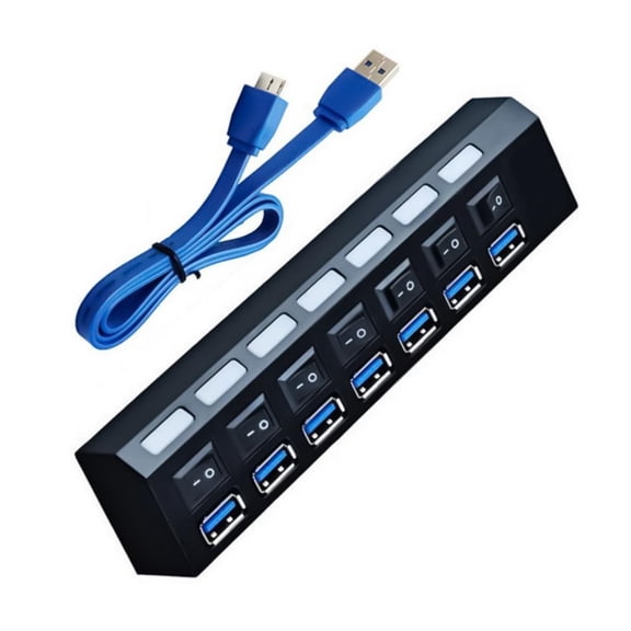 POYOGA USB 3.0 2.0 Hub 7 Port USB Hub USB Splitter with Individual Switches for PC