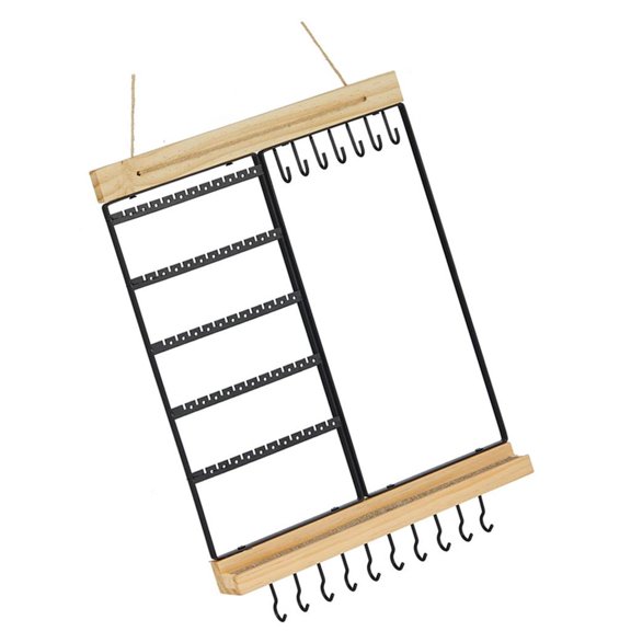 POYOGA Versatile 2 Level Hanging Jewelry Rack Black Iron And Light Wood Combination
