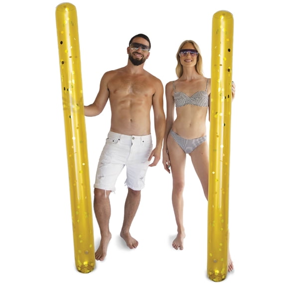 POZA 2 Pack of Inflatable Jumbo Pool Noodles - 74-Inch Premium and Luxurious Giant Inflatable Sparkly Gold Glitter Confetti Pool Float Swim Noodles, Inflatable Noodles for Ocean, Lake and Pool - Gold