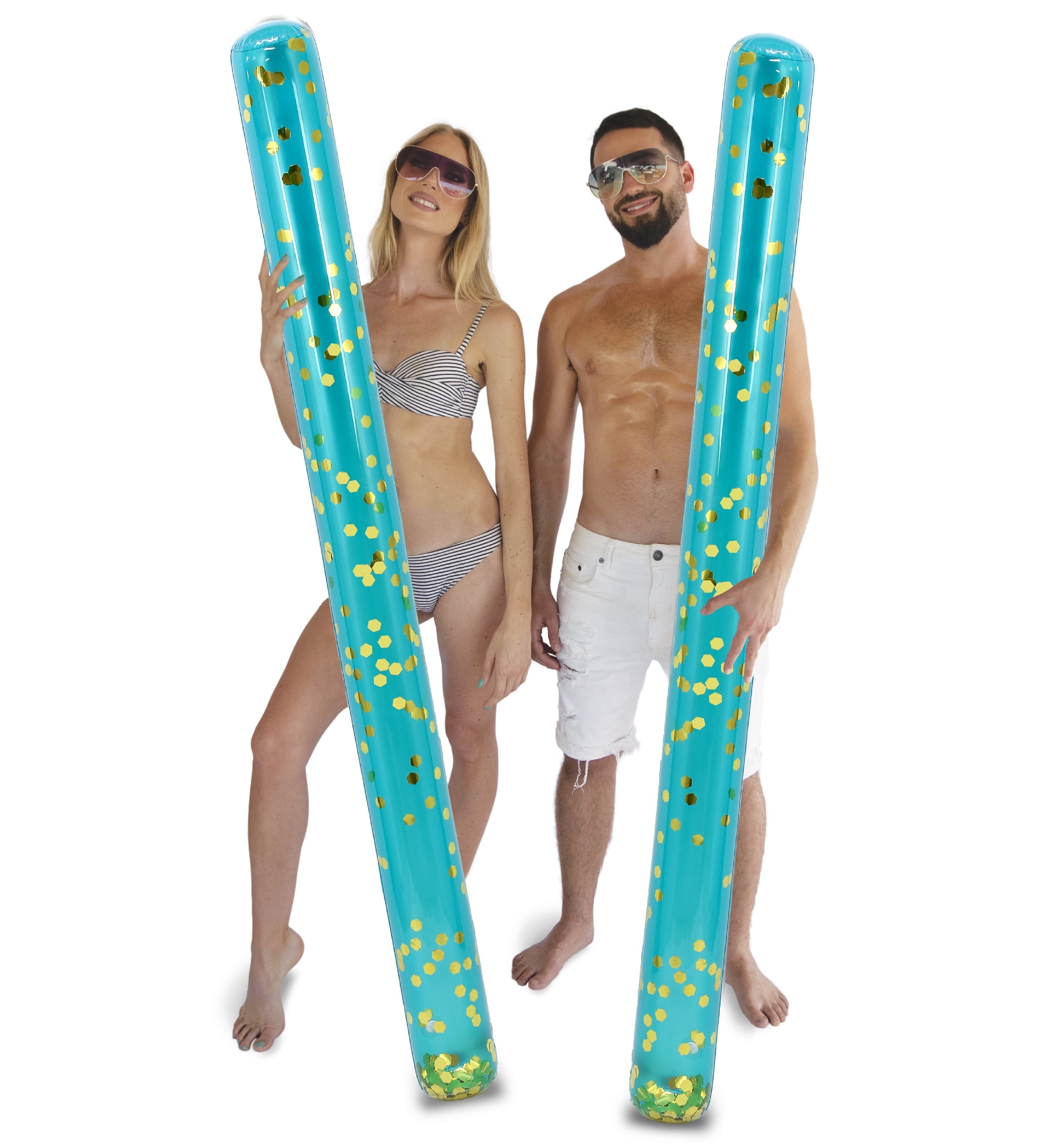POZA Luxurious Jumbo Inflatable Swimming Pool Noodle, Blue/Gold, 2 Pack