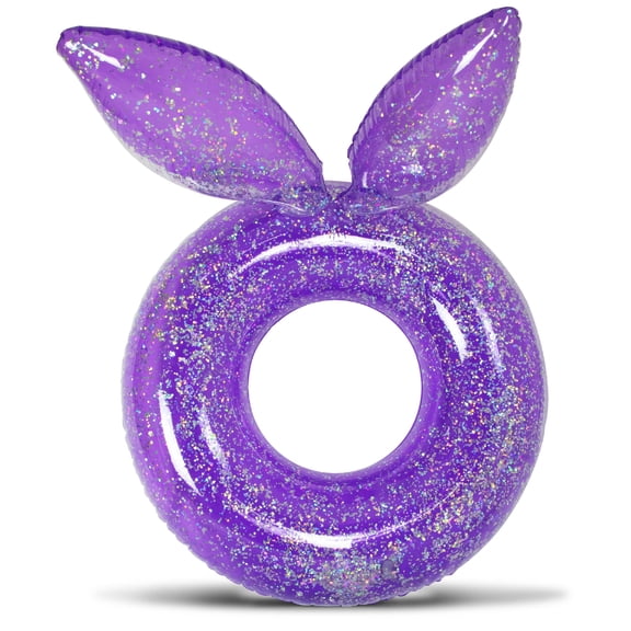 POZA Inflatable Bunny Pool Float Tube - Confetti Premium UV Resistant Swim Ring Pool Float with Bunny Ears, Kids and Adult Pool Toys, Heavy Duty Inflatable Pool Floats for Pool - 36 Inches, Purple