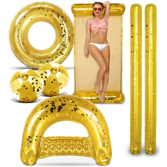 POZA Inflatable Gold Full House Bundle - Luxurious Sparkle Confetti - 7 Pieces Pack