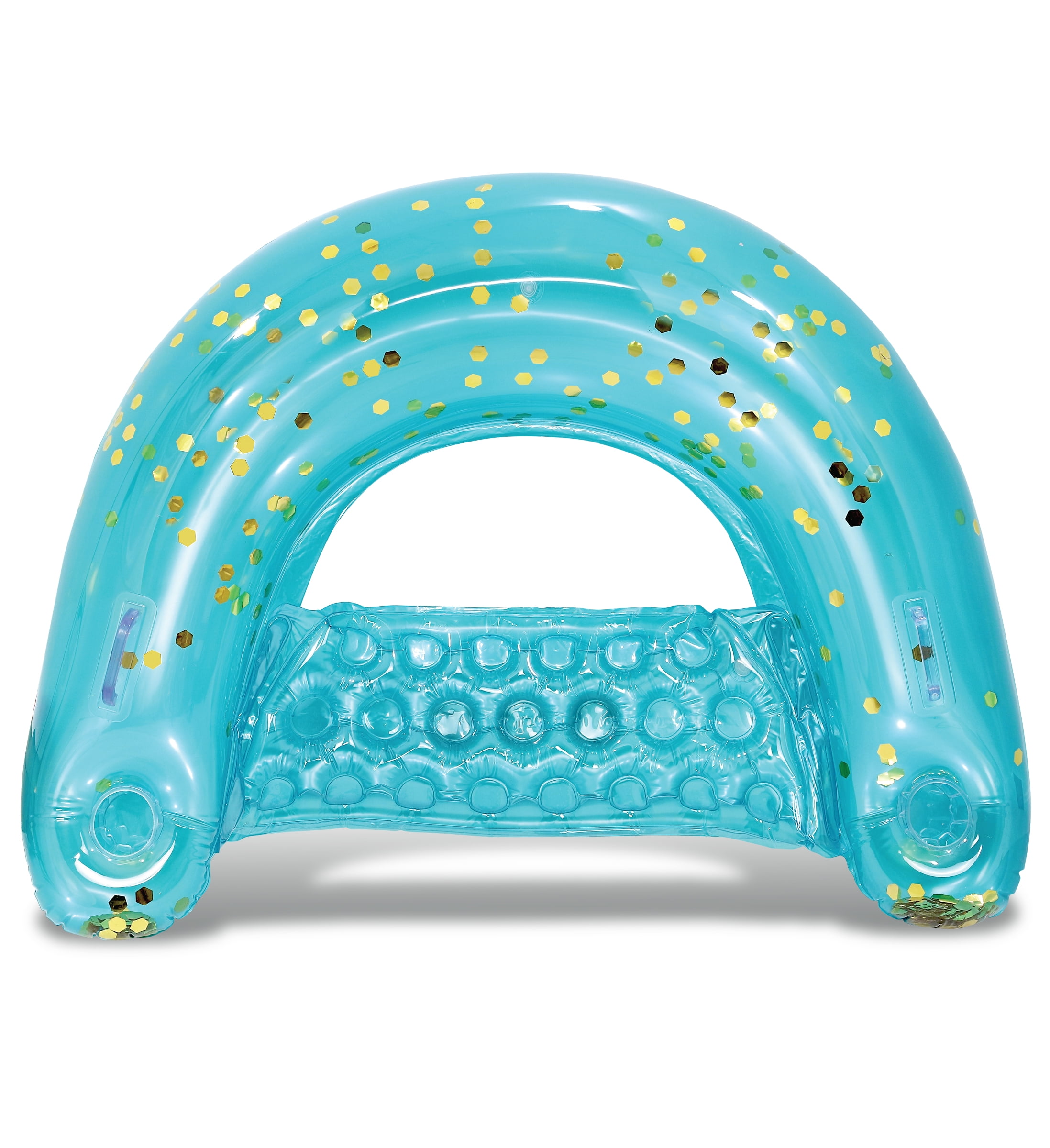 POZA Adult Inflatable Sparkle Confetti Chair Pool Float, 48"x38" with 2 Built in Cup Holders