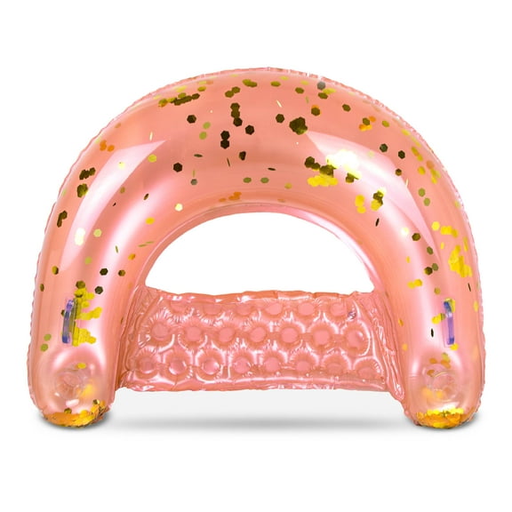 POZA Inflatable Pool Float Chair - Sparkle Confetti Lounge Inflatable Pool Floats, 2 Built in Cup Holders & Handles, Adult Inflatable Pool Lounger Floating Chair for Beach, Lake & Pool - 48x38 Inch