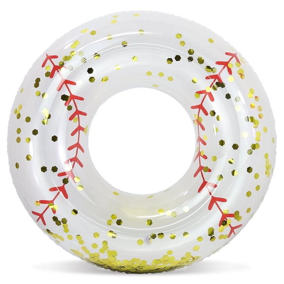 POZA Inflatable Pool Float Tube - Sparkly Confetti-Filled Baseball Swim Ring Pool Float Kids and Adults, UV Resistant Vinyl Ring Floatie for Pools, Beach or Lakes - 36 Inches