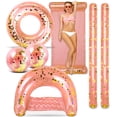 thumbnail image 1 of POZA Inflatable Rose Gold Full House Bundle - Premium Luxurious Sparkle Confetti 36" Pool Float Tube, 16" Beach Balls, 74" Pool Noodles, 48" Pool Chair, and 56" Water Hammock - 7 Pieces Pack, 1 of 7