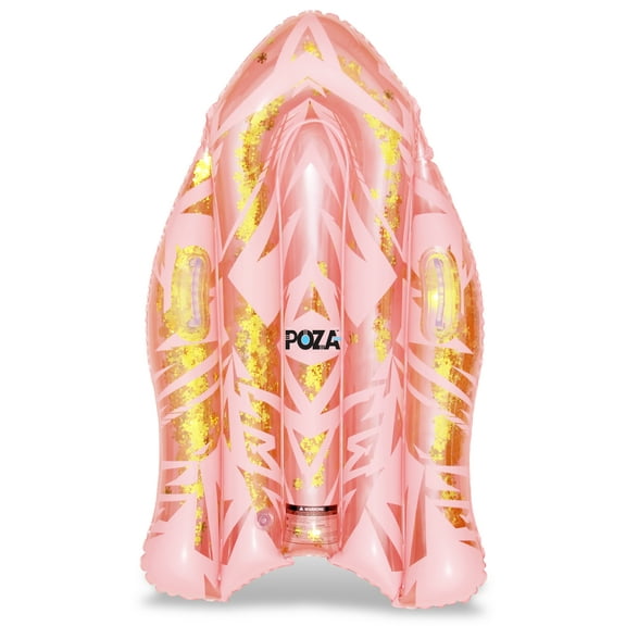 POZA Inflatable Rose Gold Snow Boogie Sled – Luxurious Snow Sled with Handles and Filled With Gold Snowflake Confetti – Premium Heavy Duty Cold Resistant PVC Sled for Adults and Kids – 44 Inch