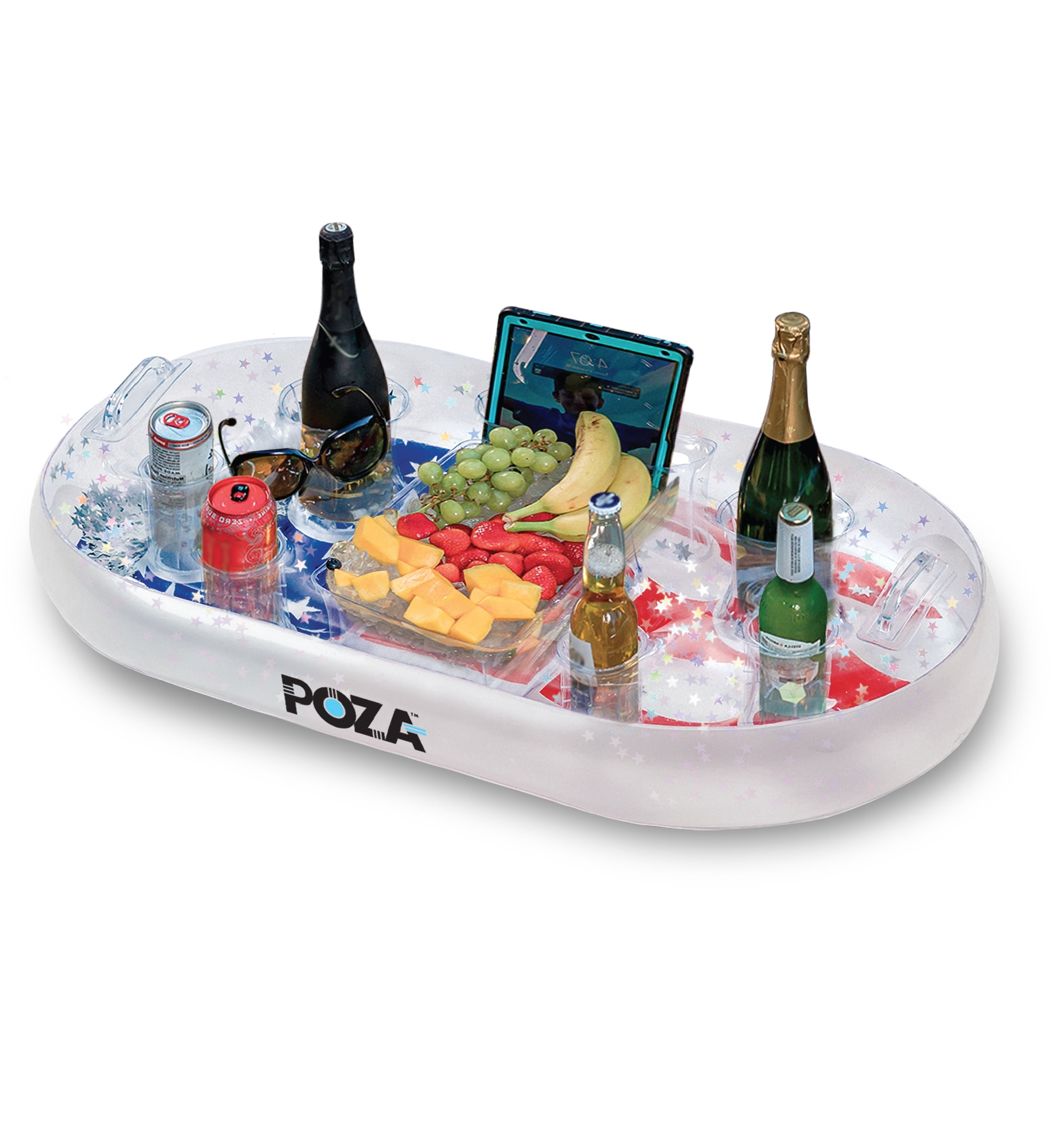 POZA Inflatable USA Flag Floating Cooler Luxurious Drink Holder Filled with Sparkly Confetti