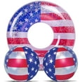 thumbnail image 1 of POZA Inflatable USA Pool Float Tube and Beach Balls - Luxurious American Flag Design with Sparkly Silver Stars Confetti Pool Float and Inflatable Beach Balls, Water Inflatables for Pool, Beach, Lake, 1 of 7