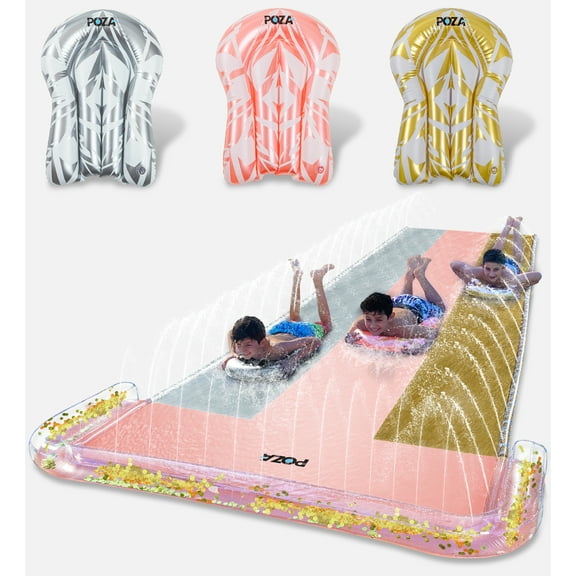 POZA Jumbo Inflatable Slip and Slide Water Game - Sparkly Luxurious Jumbo Slip and Slide Ride with Boogie Boards and Sprinkler Splash Slide for Kids, Perfect Water Slide for Adults and Kids - 18 Feet