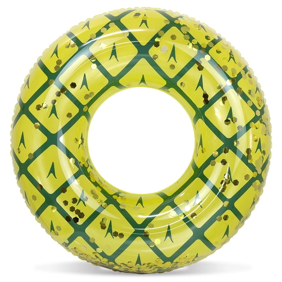 POZA Pineapple Inflatable Pool Float Tube - Sparkly Confetti-Filled Pineapple Swim Ring Pool Float Kids and Adults, UV Resistant Vinyl Ring Floatie for Pools, Beach or Lakes - 36 Inches