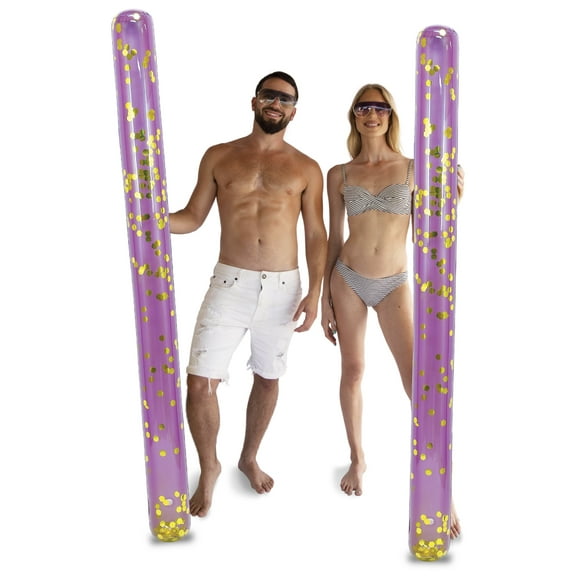 POZA 2 Pack Jumbo Inflatable Pool Noodle Floats - 74-inch Premium Luxurious Giant Pool Noodle Inflatable Floats, Sparkle Gold Glitter Confetti Float for Ocean, Lake, or Beach
