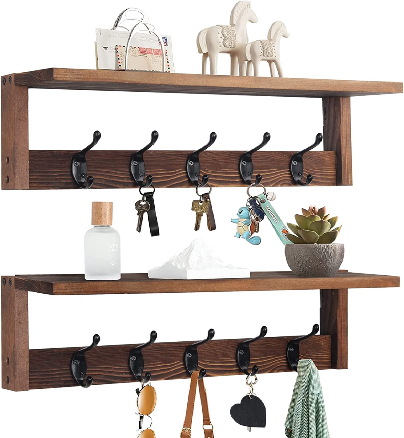 POZEAN Coat Rack Wall Mount with Shelf 2 Pack Coat Hooks for Wall with ...