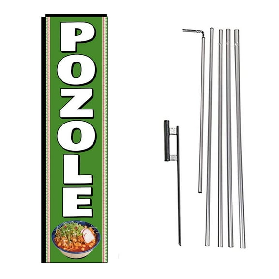 POZOLE Mexican Food Sign  Outdoor Advertising Rectangle Feather Banner Swooper Flag with Pole Kit & Ground Stake  Eye-Catching Flag for Food Trucks and Restaurants