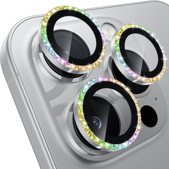 POZYIE Camera Lens Protector for iPhone 16 Pro, Independent Metal Ring HD Tempered Glass Camera Screen Protector, Compatible with iPhone 16 Pro, Flash Color