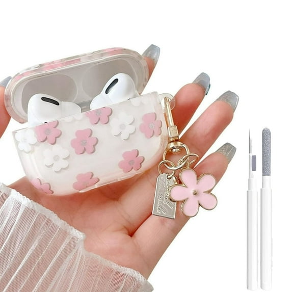 Pozyie for with AirPods 4 Case,Flower Floral Aesthetic Design with Flowers Keychain, Protective Shockproof Case for Women Girl for Airpods 4,Pink