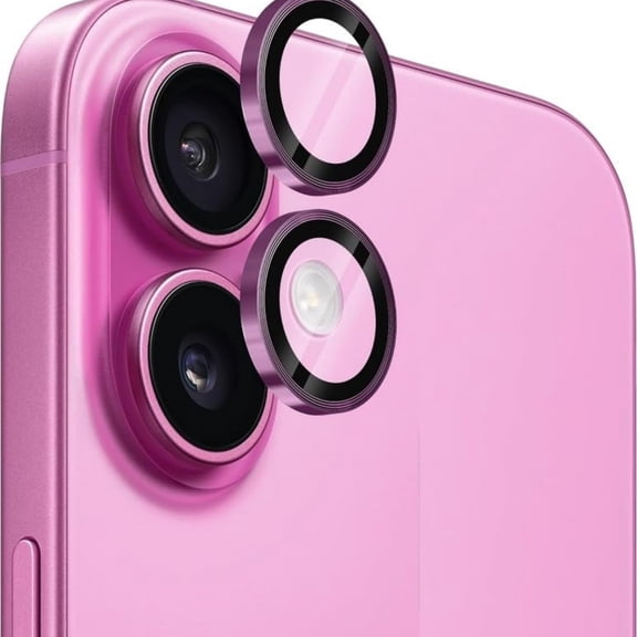 POZYIE for iPhone 16 Plus Camera Lens Protective Film, Military Grade Shatterproof Strong Adsorption Metal Aluminum Alloy Tempered Glass Camera Screen Protector, Compatible with iPhone 16 Plus, Pink