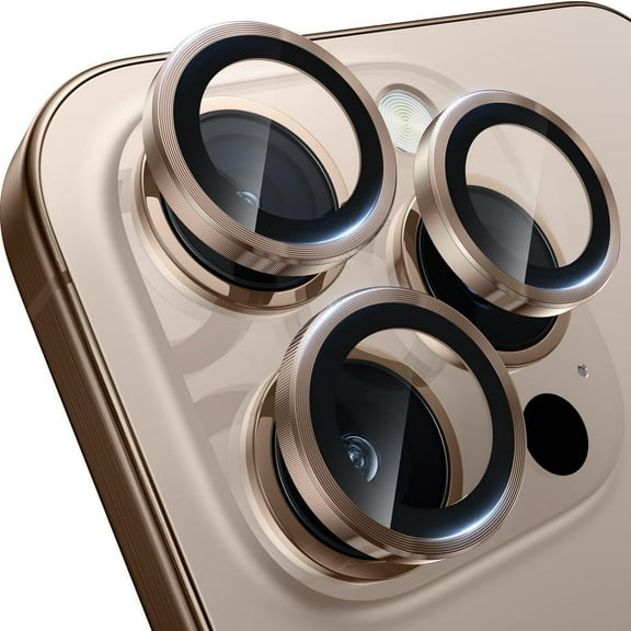 Pozyie for iPhone 16 Pro Max Camera Lens Protector, Shatterproof HD Tempered Glass Camera Screen Protector Protective Film Accessories,Gold Titanium