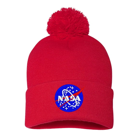 PP-BNE Embroidered Lunar NASA, Embroidered Warm Winter Beanie NASA-EM-0019-Red