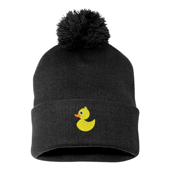 PP-BNE Embroidered Pom Pom Rubber Duck Beanie for Men and Women-RubberDuck-EM-0018-Black