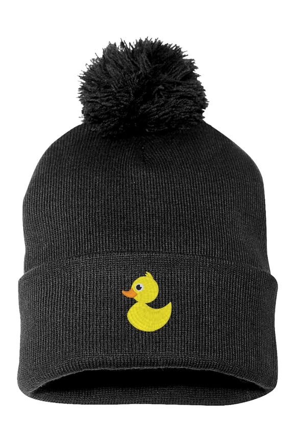 PP-BNE Embroidered Pom Pom Rubber Duck Beanie for Men and Women-RubberDuck-EM-0018-Black