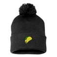 thumbnail image 1 of PP-BNE Embroidered Pom Pom Taco Beanie for Men and Women-EM-0017-Black, 1 of 1