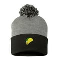 thumbnail image 1 of PP-BNE Embroidered Pom Pom Taco Beanie for Men and Women-EM-0017-Gray-Black, 1 of 1