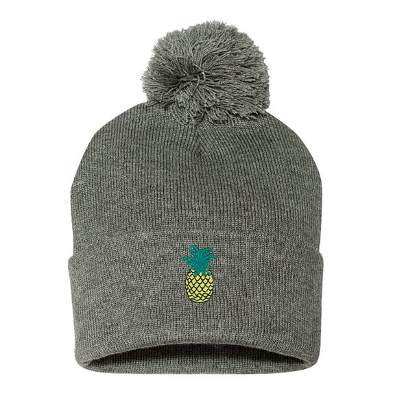 PP-BNE Pineapple Embroidered Warm Pom Pom Beanie for Men and Women-EM-0009-Gray
