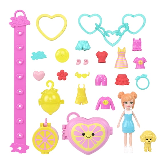 Polly Pocket Dolls & Pets, Bracelet Style Kit, Fashions and Keychain Accessories, Wearable Compact