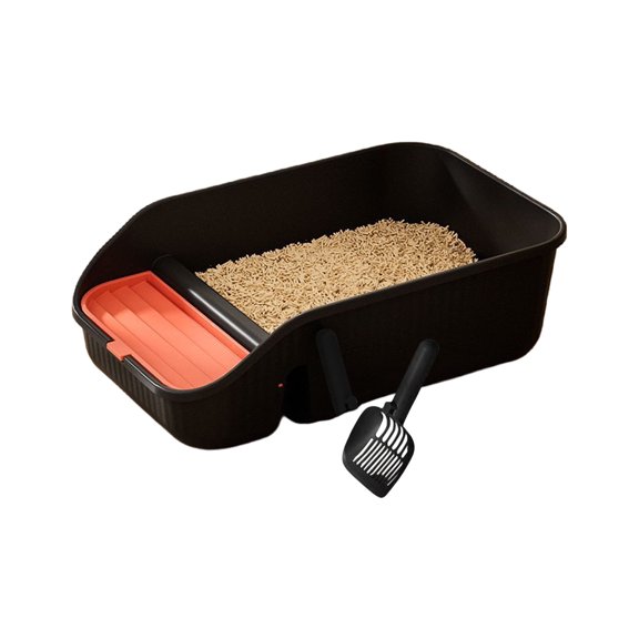 PP Cats Litter Pan Low Front Access Spillprevent High Edges Kittens Toilet with Litter Shovel for Indoor Easy to Clean