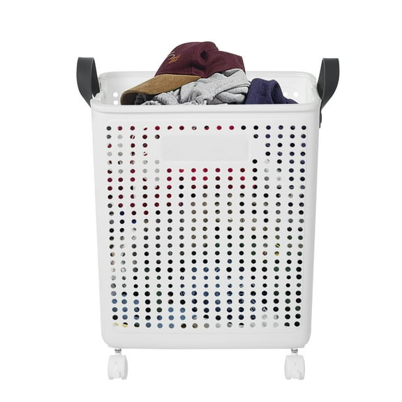 PP Dirty Clothes Hamper with low-noise Casters Foldable Laundry Basket Free Standing Clothes Basket