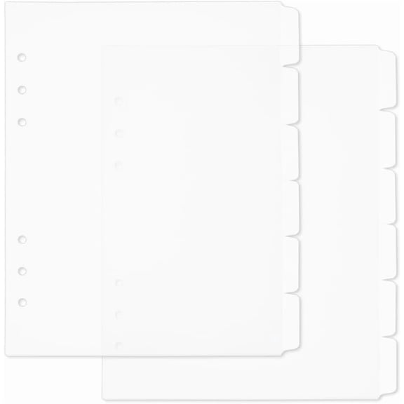 PP Discbound Notebook Index Divider Sheets 6 Holes Tab Divider for Binder Rectangle White 210x157x0.4mm Hole: 6mm 6pcs/set