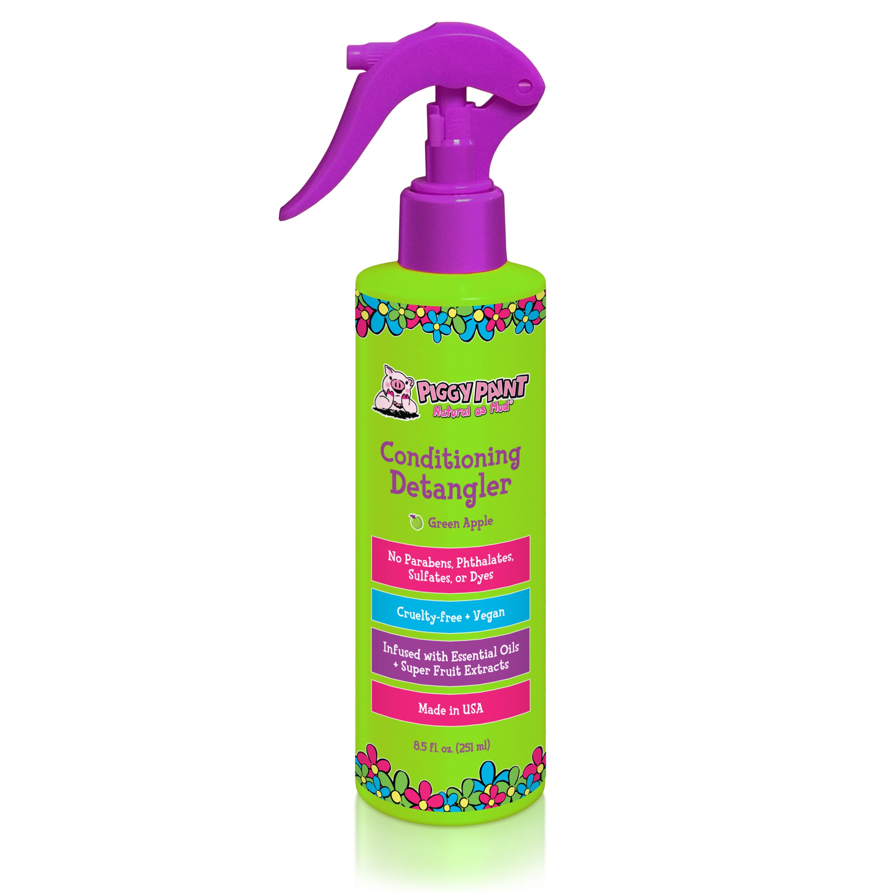 Piggy Paint Kids Conditioning Detangler Spray for Kids, Green Apple Scent, Essential Oils, Super Fruit Extracts, 8.5 fl oz