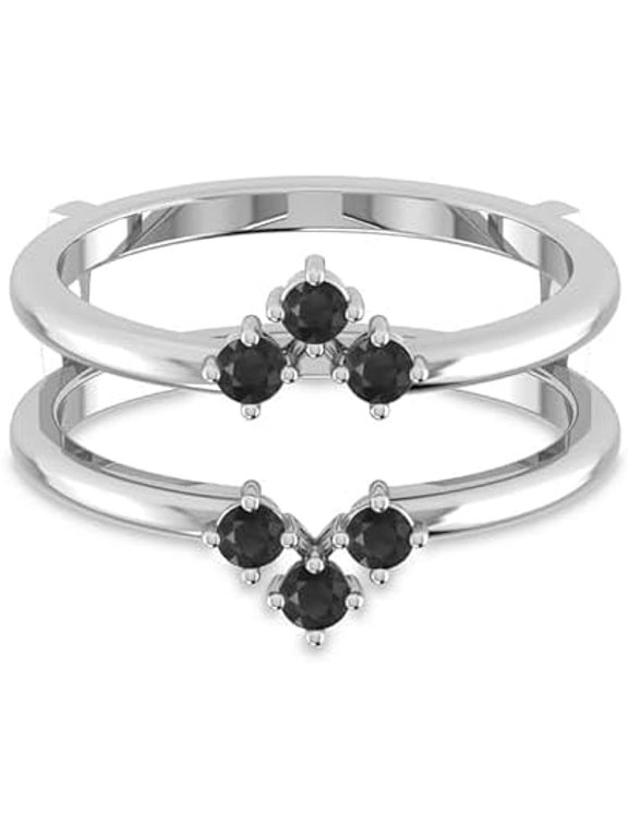 Women's V Shape Black Stone Enhancer Fashion Ring White Gold Tone Size 4.5