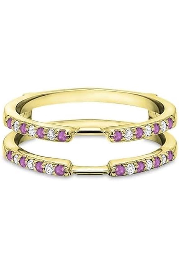 Yellow Gold Tone Pink and White CZ Open Ring for Women, Size 5