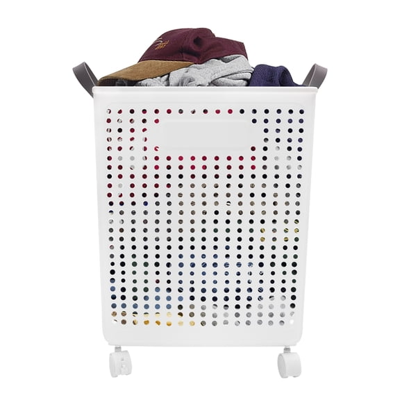 PP Material Dirty Clothes Hamper Folding Clothes Basket Laundry Hamper with Low-noise Casters Ventilation Design Free Standing Mount Type