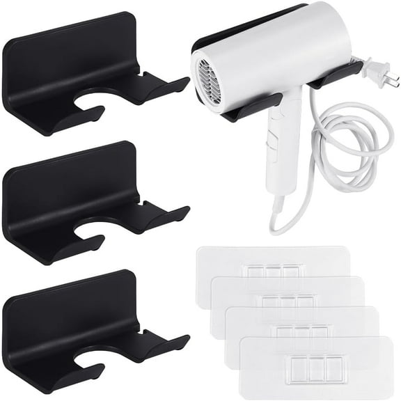 PP Plastic Bathroom Shelves Hair Dryer Wall Mounted Black 160x90x68mm