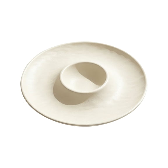 PP Plastic Chip and Dip Serving Set, Divided Serving Trays, Appetizers and Cheeses Serving Platter Compartment Dish for Snack, Fruit, Veggies, Candy, Dumpling, 8.9-inch Set of 1,Beige