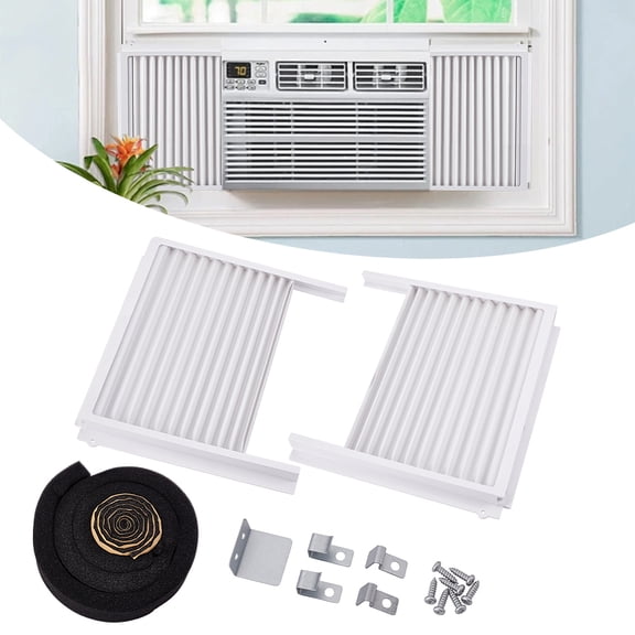PP Plastic & Iron & Sponge Air Conditioning Side Panels with Frame Retractable Windproof Plate White 291x323x32mm