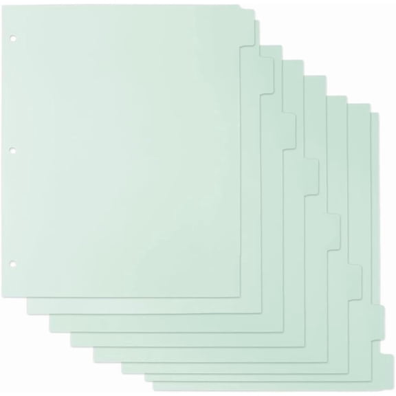 PP Plastic Notebook Index Divider Sheets 3 Holes Tab Divider for Binder Rectangle Pale Green 280x229x0.3mm Hole: 7mm 8pcs/set for DIY