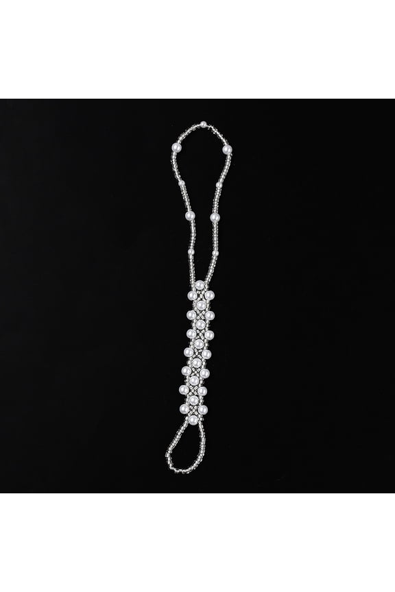 PP & Plastic Pearl Stretch Toe Ring Anklets for Bikini White 8-7/8 inch(225mm)