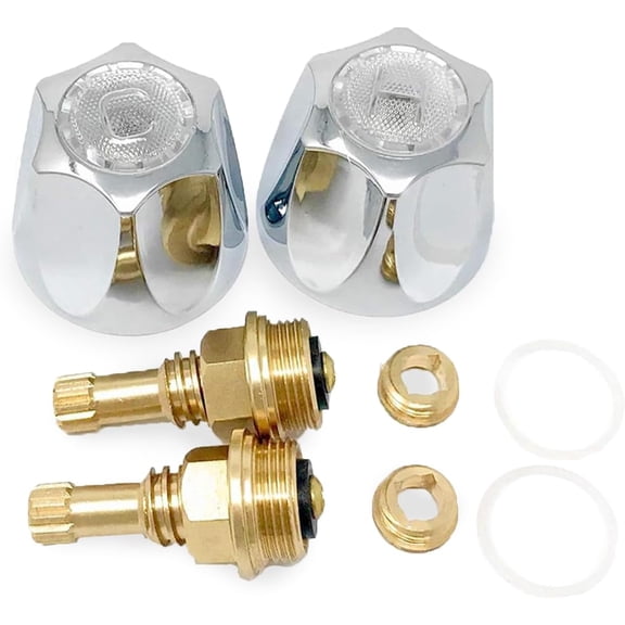 Bathroom Faucet Trim Kit Compatible with Price Pfister Remodel/Rebuild Set with Chromed Handles, Brass Stems & Seats Hot & Cold Replacement Parts