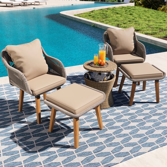 PP Rope Weaving - Weather-Resistant & Abrasion-Resistant - Patio, Backyard, Poolside - 5-Piece Set for Elegant Outdoor Gatherings