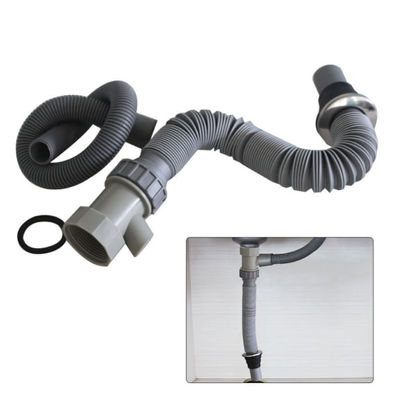 PP Sink Drain Pipe G1-1/2 With Overflow, Flexible Single Tank Kitchen Waste Pipe, 40Mm Anti-Odor Leak-Proof gray Plumbing Accessory For Home