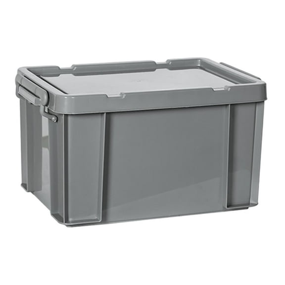 PP Storage Box, Industrial Tote Bin with Lids and Latching Buckles, Stackable Camping Storage Container for Shoes, Storage Room, Toys, Garage Gray