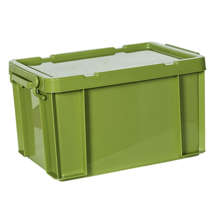 PP Storage Box, Industrial Tote Bin with Lids and Latching Buckles,  Stackable Camping Storage Container for Shoes, Storage Room, Toys, Garage  Green