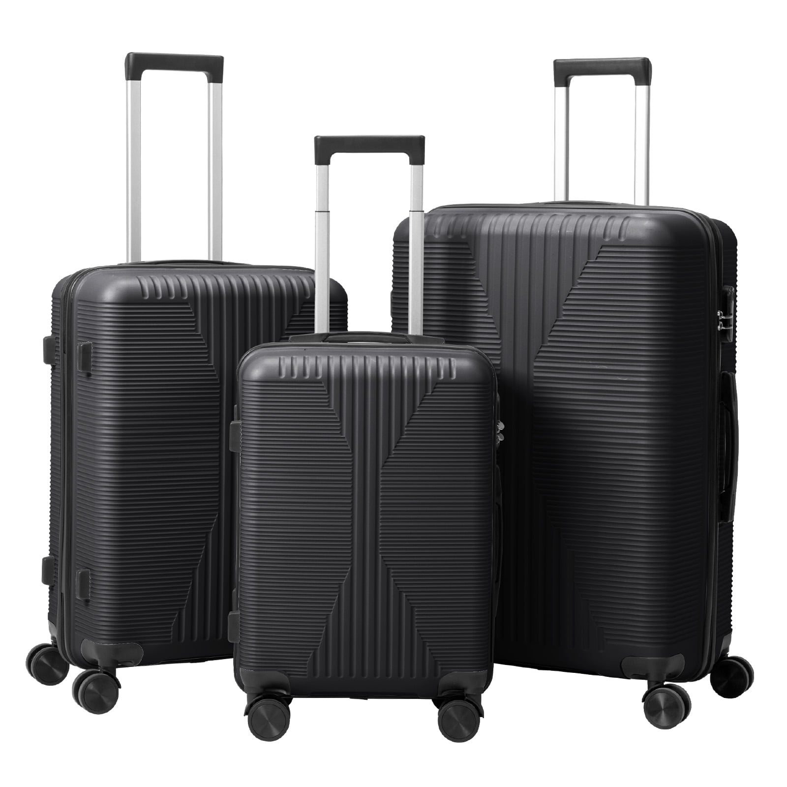 PP Trolley Case, 20in 24in 28in 3PCS Suitcase Set, Black